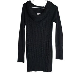 Candies Black Long-Sleeve Cable Knit Sweater Dress M 100% Acrylic Womens Stylish